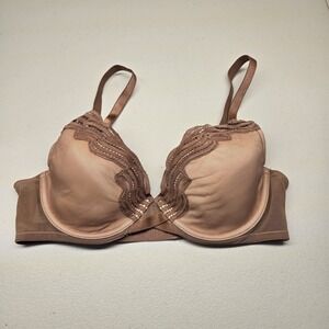 Paramour Women Bra 34D Brown 135072‎ T Shirt Underwired Lace Mesh Strap